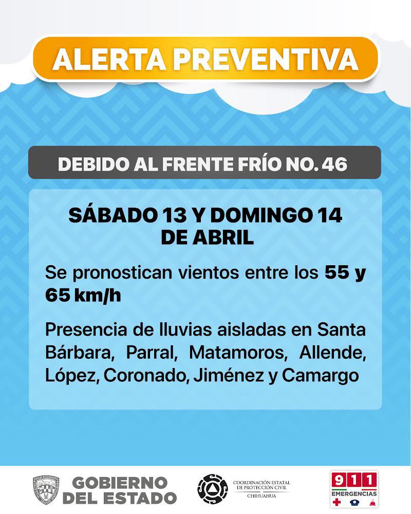 Emite Protección Civil alerta preventiva ante pronóstico de fuertes vientos para las próximas horas