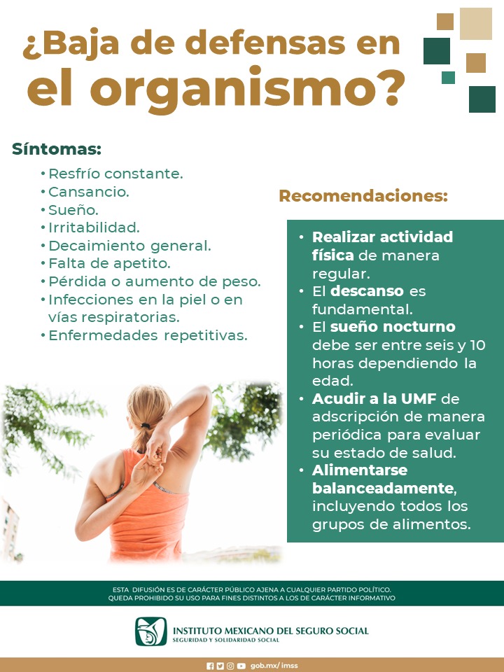 Explica IMSS Chihuahua qué genera la baja de defensas en el organismo