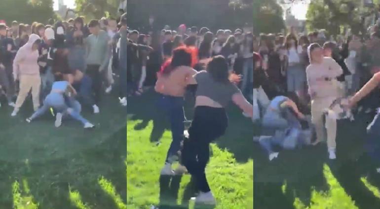 Captan pelea campal de jovencitas