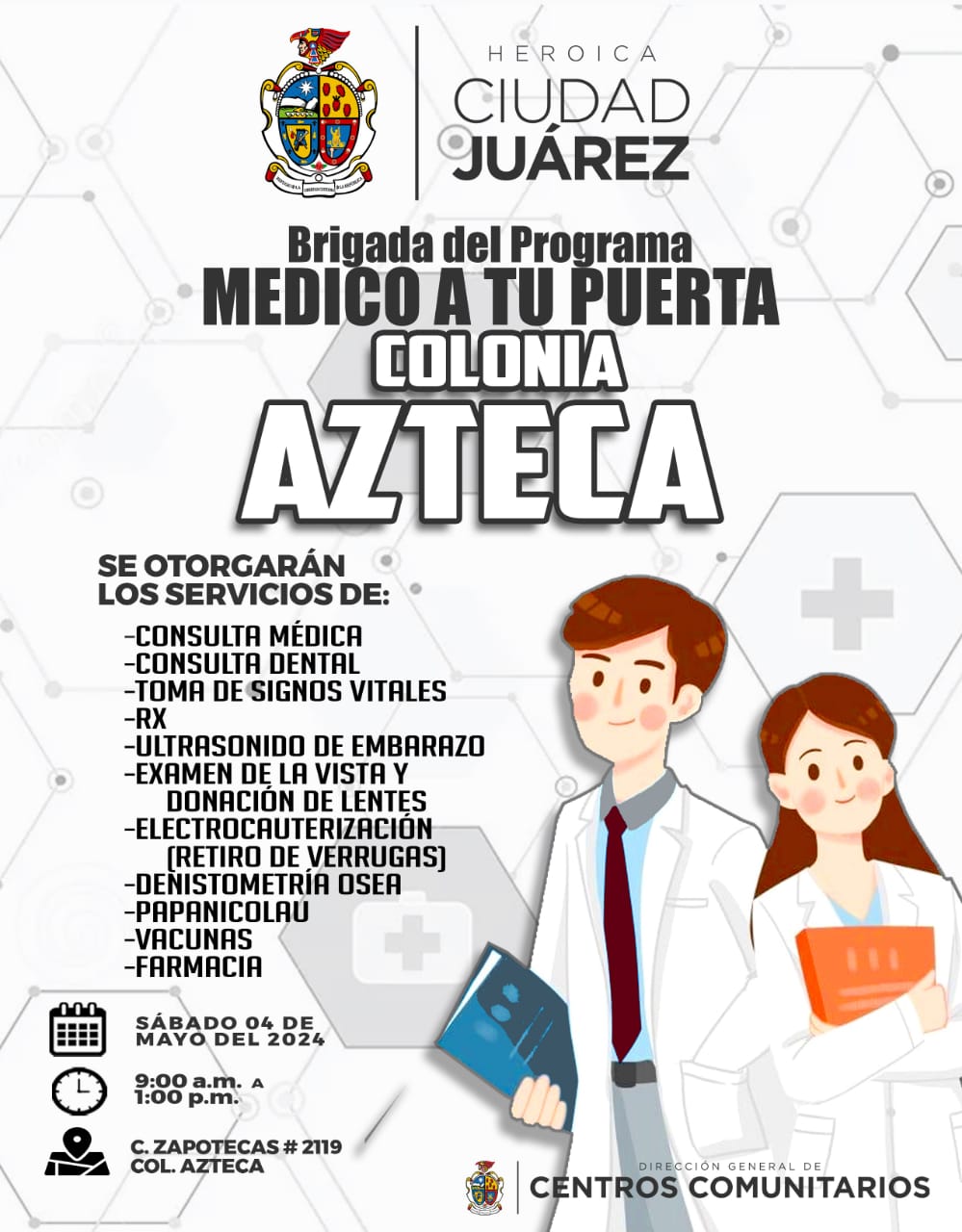 Atenderá Centros Comunitarios salud de vecinos en la colonia Azteca