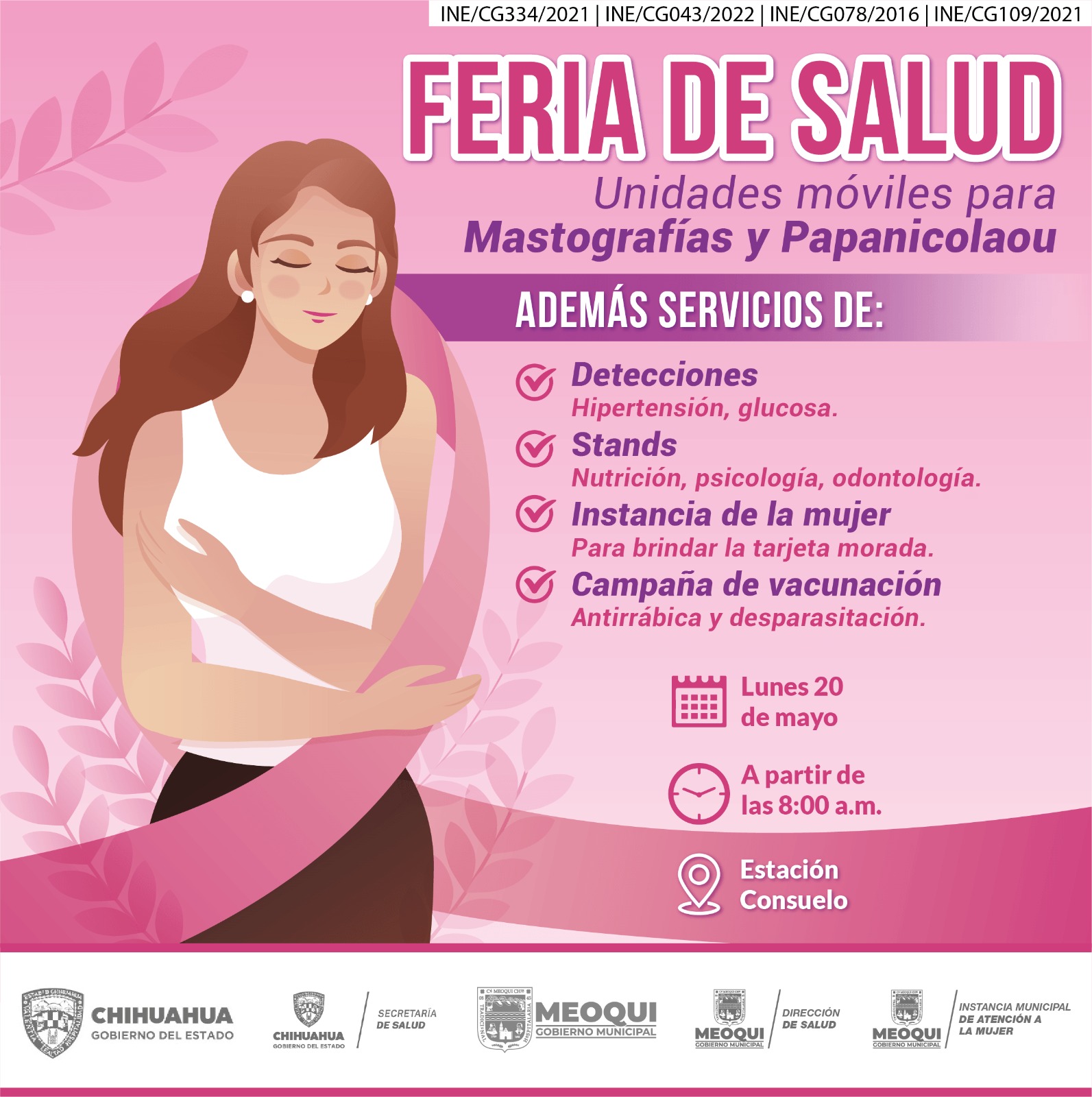 Llevarán Feria de la Salud y unidades móviles de Mastografía y Papanicolaou a Estación Consuelo