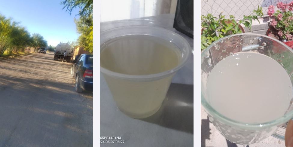 Denuncian en el Km. 59 en Saucillo intermitencia en el servicio de agua y con arena