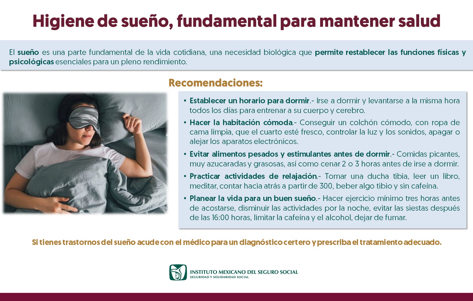 Informa IMSS Chihuahua sobre la importancia de la higiene del sueño