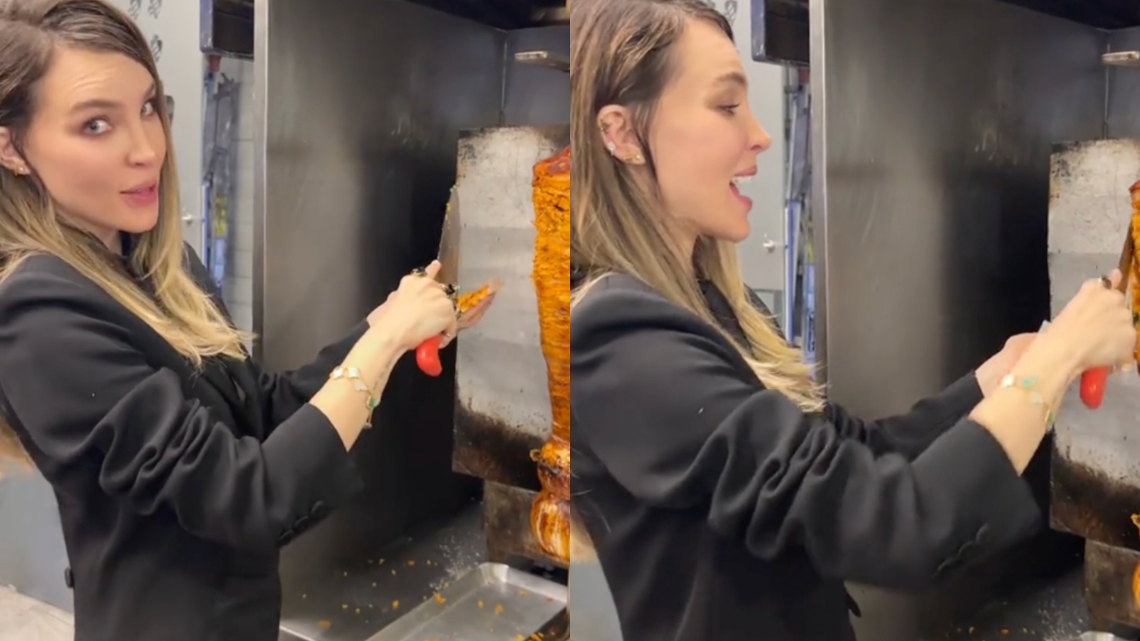 Belinda deja el escenario y ahora también se la rifa como taquera con un trompo al pastor