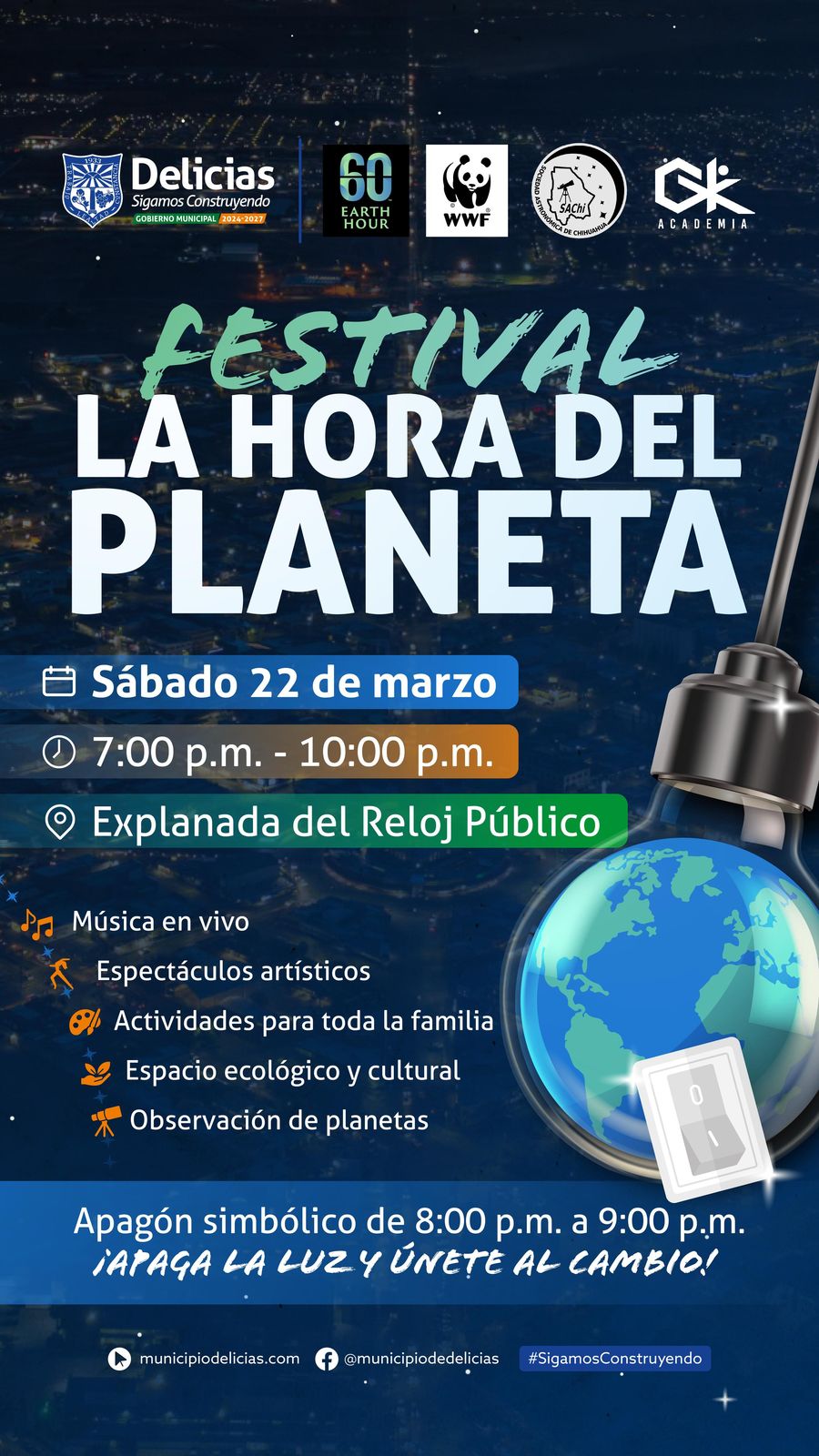 Invita Gobierno Municipal de Delicias este sábado al Festival “La Hora del Planeta”