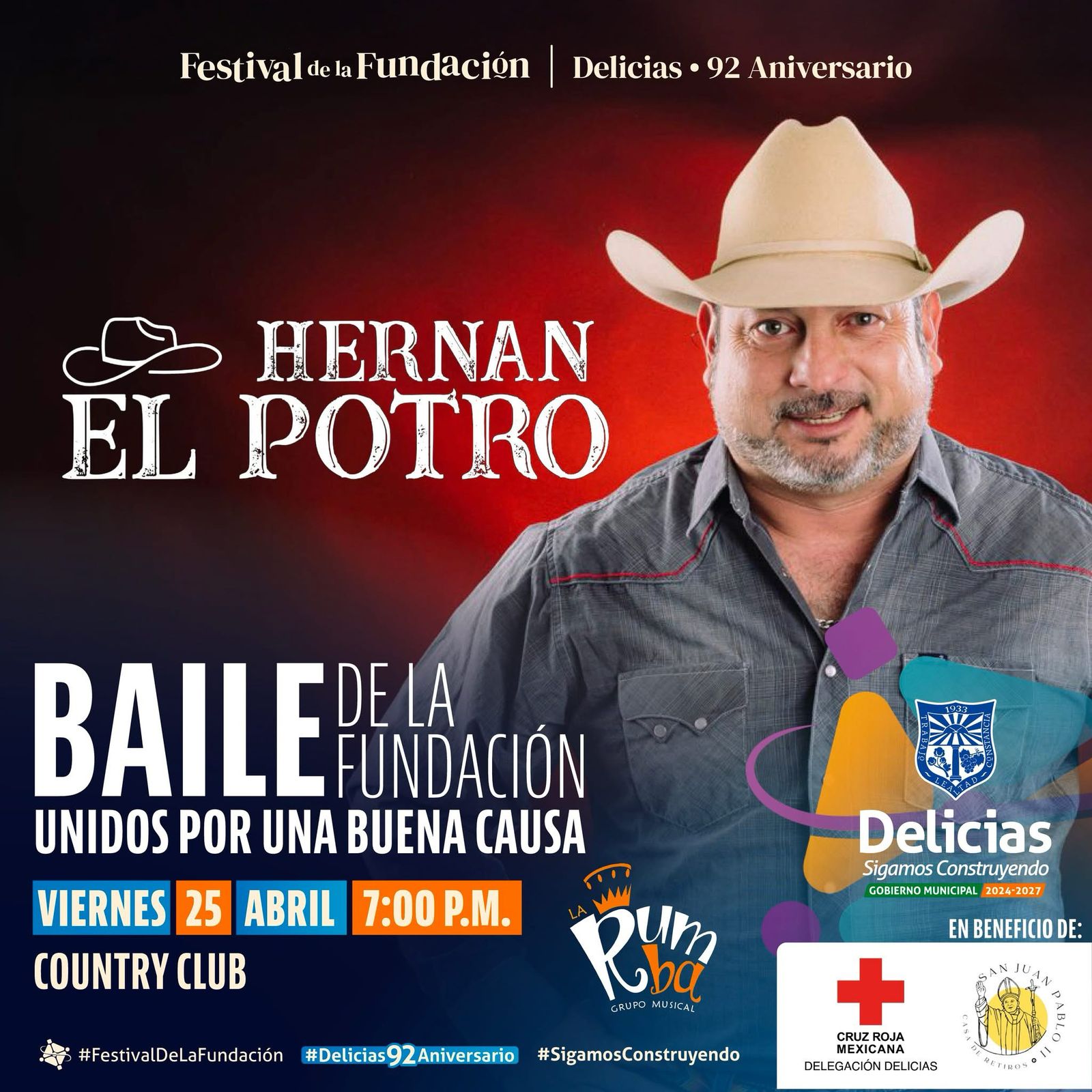 Invitan al Baile de la Fundación con “El Potro” a beneficio de Cruz Roja y San Juan Pablo II; boletos disponibles en el Country Club