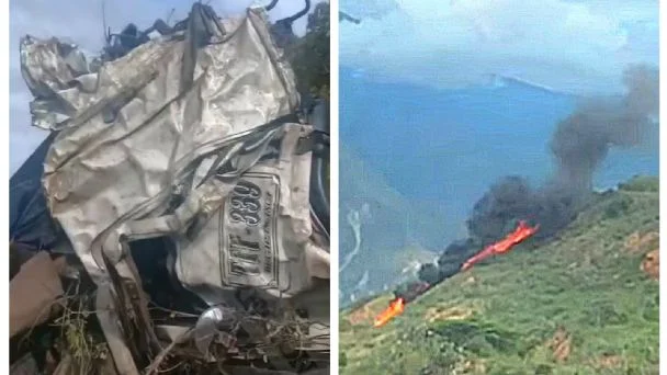 Camión cisterna se incendia tras caer a un barranco de 150 metros; el chofer murió