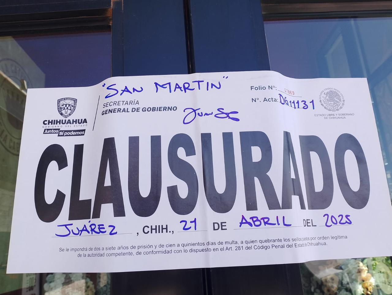 Realiza Gobernación Estatal 264 inspecciones y clausura 12 establecimientos durante la última semana