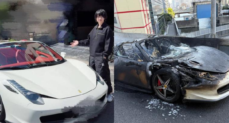 Japonés ahorró 10 años para comprarse un Ferrari: se incendió a pocos minutos de recibirlo