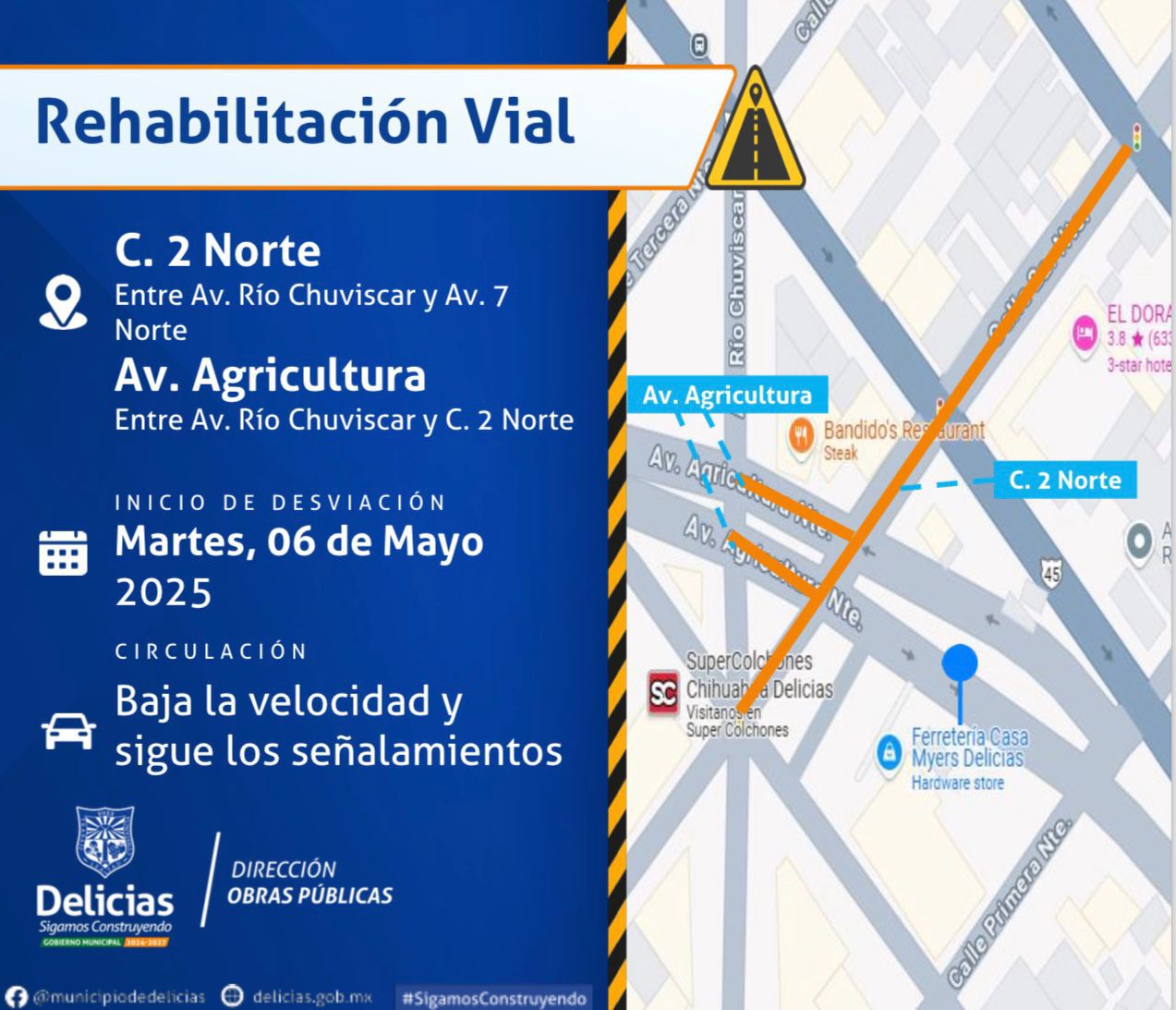 Iniciarán trabajos de pavimentación vial en Calle 2 Norte y avenida Agricultura en Delicias