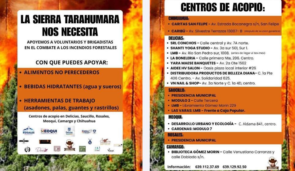 Instalan en Meoqui centro de acopio para brigadistas de incendios en la Sierra Tarahumara