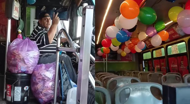 Chofer adornó su camión y regaló dulces a niños en Mazatlán